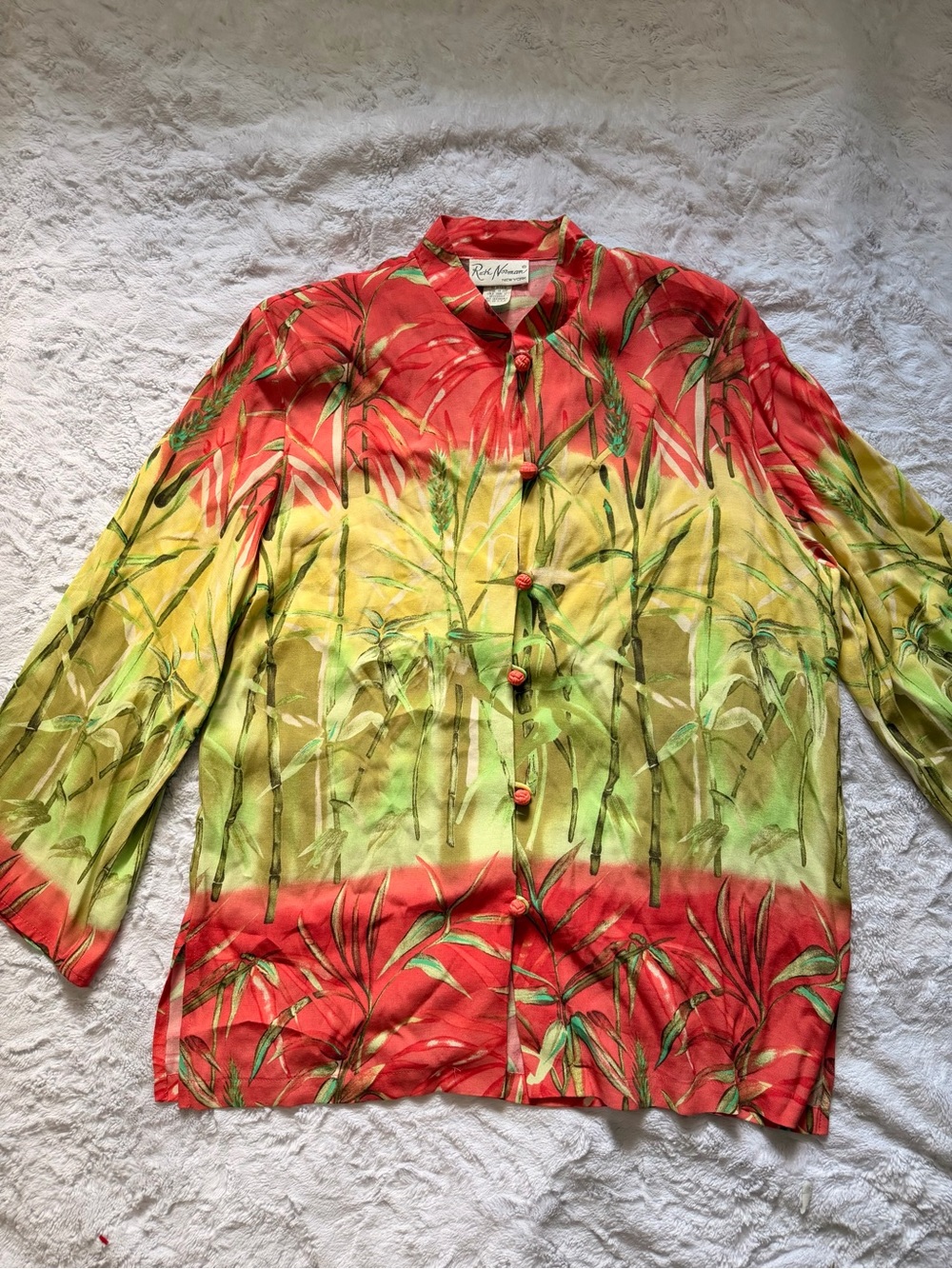 Ruth Norman NY vintage blouse Medium bamboo coral and yellow top